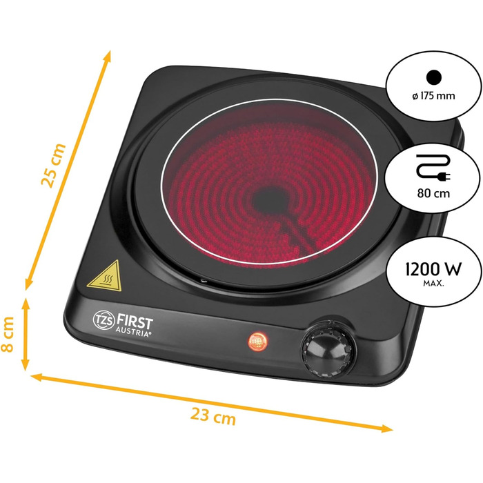 Перша інфрачервона керамічна плита TZS в Австрії ВСІ види горщиків Одинарна конфорка 17,5 см Варильна поверхня для переїзду, кемпінгу, дачної квартири - швидкий нагрів і плавне регулювання - світловий індикатор інфрачервоний Окремо