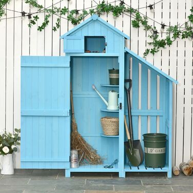 Outsunny Garden Shed Садовий сарай з кімнатою для зберігання дров 3 полиці Асфальтовий дах Ялиця Sky Blue 130x54.5x180см для саду та тераси