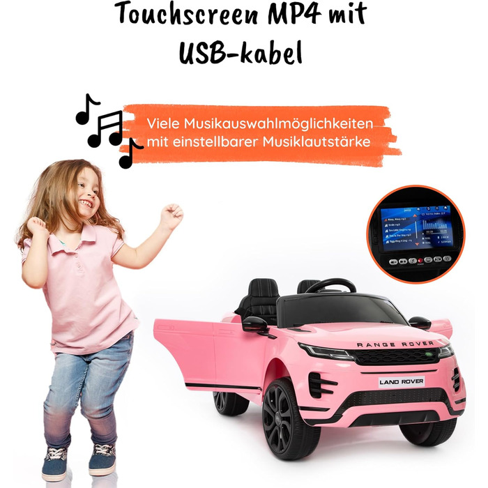 Дитячий електромобіль Range Rover Evoque, ліцензійний, 12V, MP4, шкіряне сидіння, рожевий