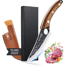 Японський кухонний ніж Rostfrei 15 см, з шкіряною піхвою, з нержавіючої сталі, з дерев'яною ручкою, для овочів та м'яса, чорний