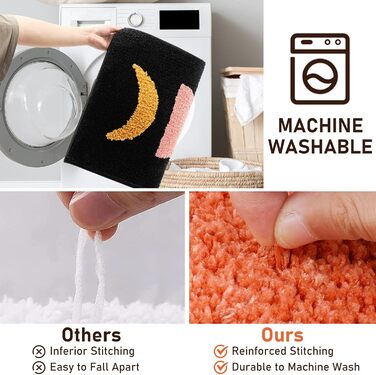 Набір для ванної кімнати Boho від Pauwer, 3 шт: килимок з мікрофібри, коврик для душу та унітазу, богемний дизайн (Чорний, 18'x26'+18'x48'+U Shape 20'x24')