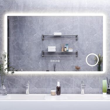 Дзеркало для ванної кімнати HySail з підсвічуванням, 5 мм, високоякісне срібне дзеркало, 3 колірні температури та регульована яскравість, настінне дзеркало з сенсорним вимикачем та захистом від запотівання, прямокутне (3 кольори + регулювання + дзеркало д