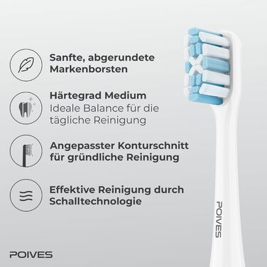 Електрична зубна щітка POIVES P1 Pro з датчиком тиску, 72000 рухів, гарантія до 4 років, 111 днів без ризику, тривалий час роботи, колір Midnight Blue (Silk White)