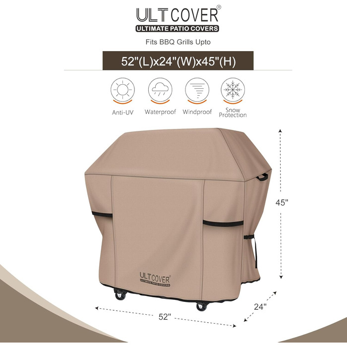 Водонепроникний чохол для гриля ULTCOVER 132 см, міцний чохол для газового гриля на 2-4 пальники, для вулиці