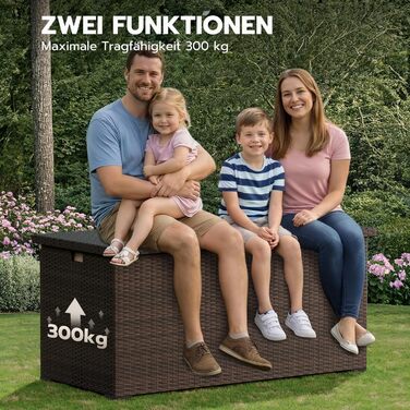 Водонепроникний садовий ящик Amopatio Gartenbox 650л з поліротангу для подушок, металевий з газовими амортизаторами, для саду та балкону, коричневий