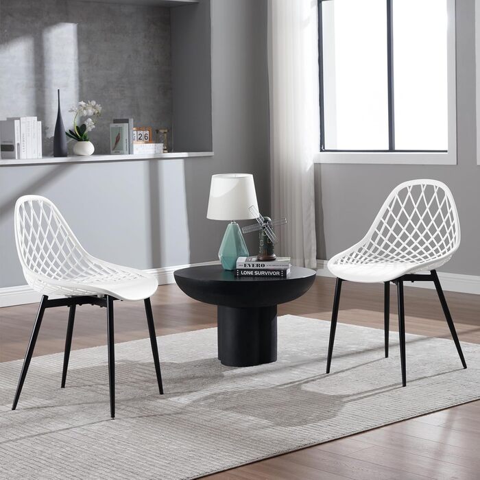 Стілець для їдальні, кухні, вітальні, балкон - сучасний, білий, пластик, металеві ніжки, комплект з 8 шт. K0018EZS-4