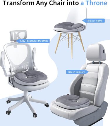 Ортопедична подушка-кільце з ефектом пам'яті Memory Foam для копчика та копчик-підтримки, пом'якшення болю при геморої, ішіасі, вагітності та післяопераційному відновленні (сіра)