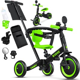 Біговел-триколіс KIDIZ 6-в-1 для дітей від 1 до 5 років (до 25 кг), чорний: з ручкою, захисним бампером, ременем безпеки, дзвінком та дзеркалом