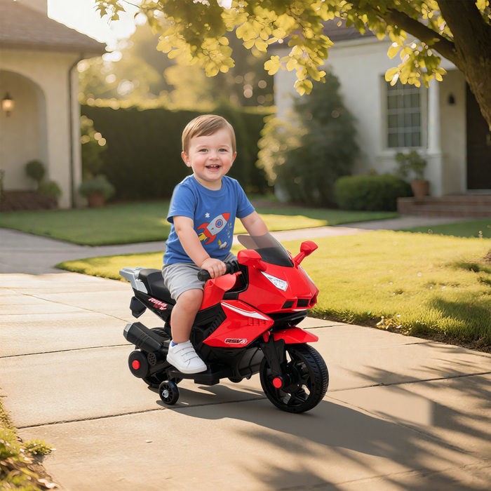 Дитячий електромотоцикл з клаксоном, фарою, музикою, швидкість 2,5 км/год, червоний