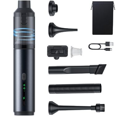 Акумуляторний ручний пилосос 4-в-1 для авто, дому та офісу, 16000Па, USB-C зарядка, бездротовий міні-пилосос для салону автомобіля, диванів, клавіатур та домашніх тварин