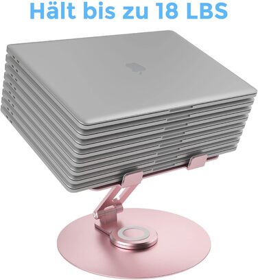 Підставка для ноутбука з регулюванням висоти та поворотним основанням, алюмінієва, для столу (Рожева)