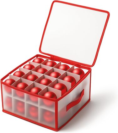 Коробка для зберігання 32 ялинкових прикрас Com-Four® - Сортувальник для ялинкових кулі та новорічного декору - Прозора/Червона