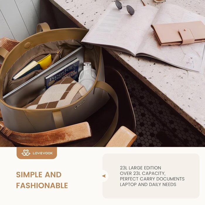 Сумка жіноча LOVEVOOK з натуральної шкіри, велика містка, на плече, тоут, для роботи та повсякденного використання, коричнева