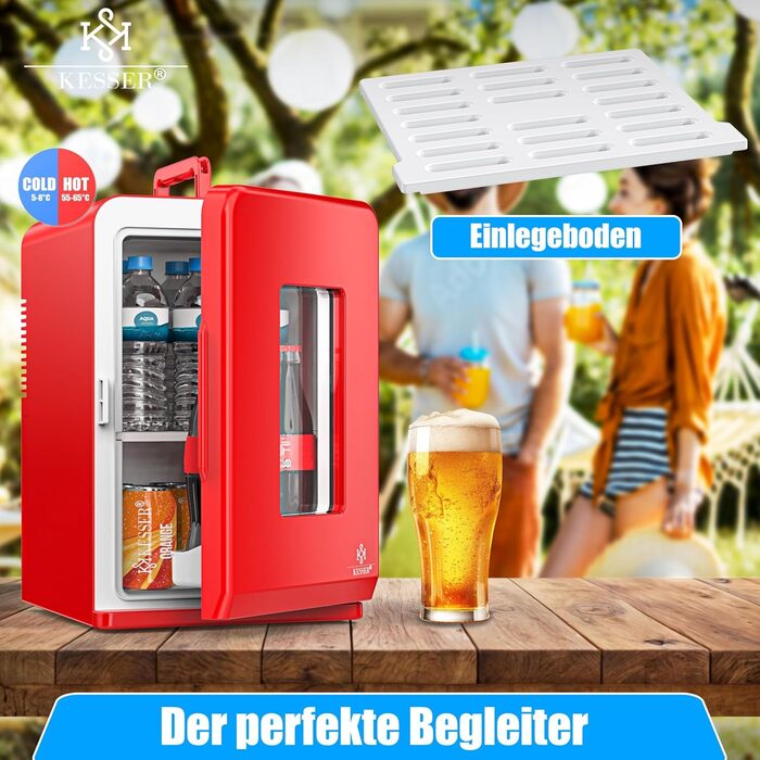 Міні холодильник/термобокс KESSER® 2в1, 15л, з функцією охолодження та підігріву, портативний, AC/DC 220-240V/12V, для авто, офісу, дому, кемпінгу, червоний