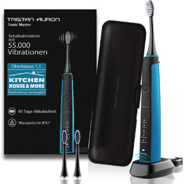 Електрична зубна щітка Tristan Auron SonicMaster (Блакитна) - 5 режимів, 55,000 VPM, таймер 2 хв, 6 насадок + чохол для подорожей. Без ризику - 100 днів тестування, акумулятор - 60 днів.
