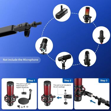Мікрофонний стійкий кронштейн з металевим тримачем 15 см, для подкастів, стрімінгу, геймінгу (чорний)