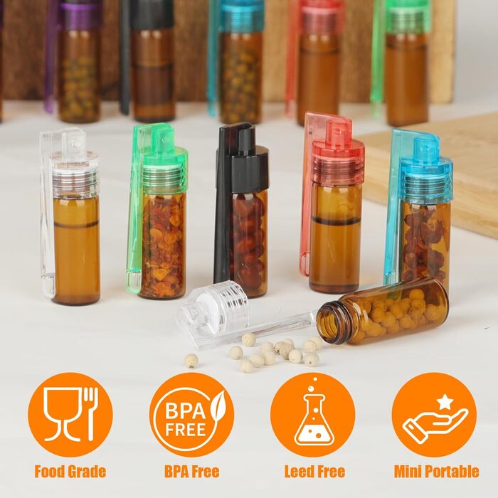 Набір скляних банок для спецій 30 шт. з дозатором, вологостійкі етикетки, 120 мл, чорний колір, з 24 пластиковими кришками