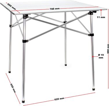 Складаний кемпінговий стіл Wiltec з алюмінієвою стільницею, регульована висота, навантаження до 30 кг (70x69 см) для відпочинку на природі та балкона