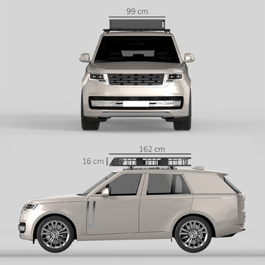 Багажник на дах автомобіля HOMCOM - Металевий багажник для даху 162x99x16 см, універсальний. Максимальне навантаження: 100 кг. Ідеально підходить для кемпінгу, пікніків та автомобільних подорожей. Колір: чорний.