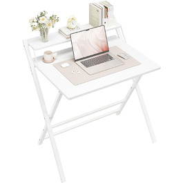 Складний стіл Yaheetech 80 см для комп'ютера з полицею, двоступінчастий робочий стіл з підставкою для монітора, стіл для ноутбука для дому/невеликих кімнат/вітальні, білий, 80 см x 50 см, 86.5x60.5x90 см