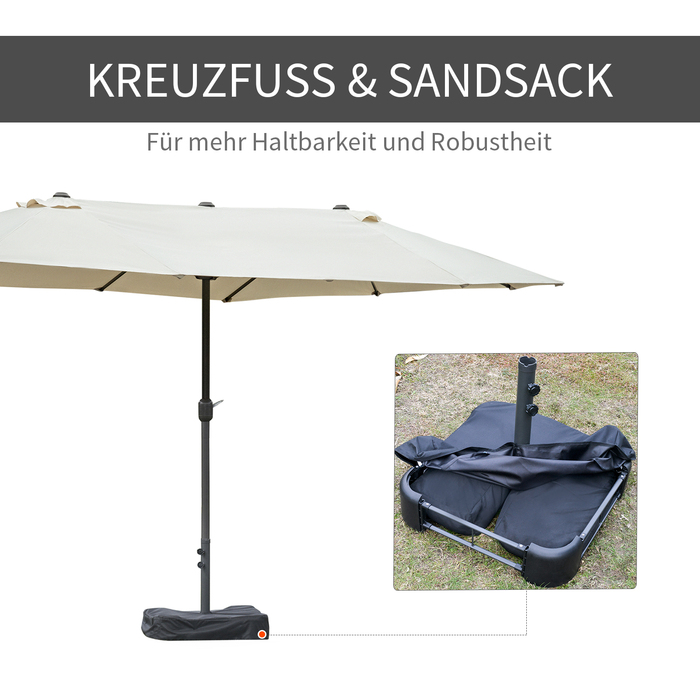 Парасолька для патіо Outsunny Double Parasol Garden з ручною рукояткою та підставкою для парасольки, овальна 460 x 270 x 240 см у кремово-білому кольорі