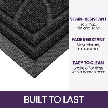 Килимок для дому та вулиці DEXI, 60x90 см, чорний, неслизький, миючий, для входу, балкону, тераси