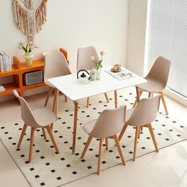 Елегантний обідній стіл з 4 стільцями - комплект для вітальні, кухні, офісу (білий стіл + 4 світло-хакі стільці)