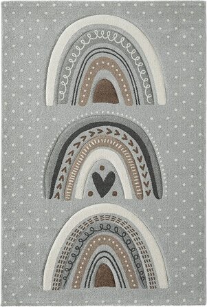 Сучасний м'який дитячий килим, м'який ворс, легкий у догляді, стійкий до фарбування, яскраві кольори, Райдужний візерунок, (120 x 170 см, сірий)