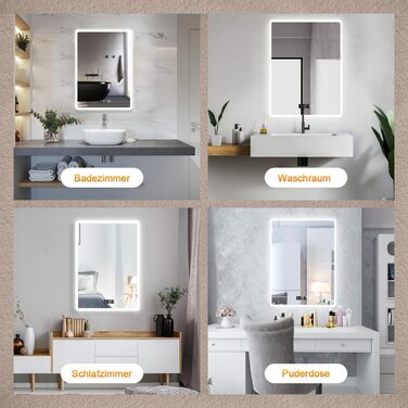 Дзеркало для ванної кімнати з підсвічуванням та годинником Boromal 50x70 см, диммер, 3 кольори світла, 2470 лм