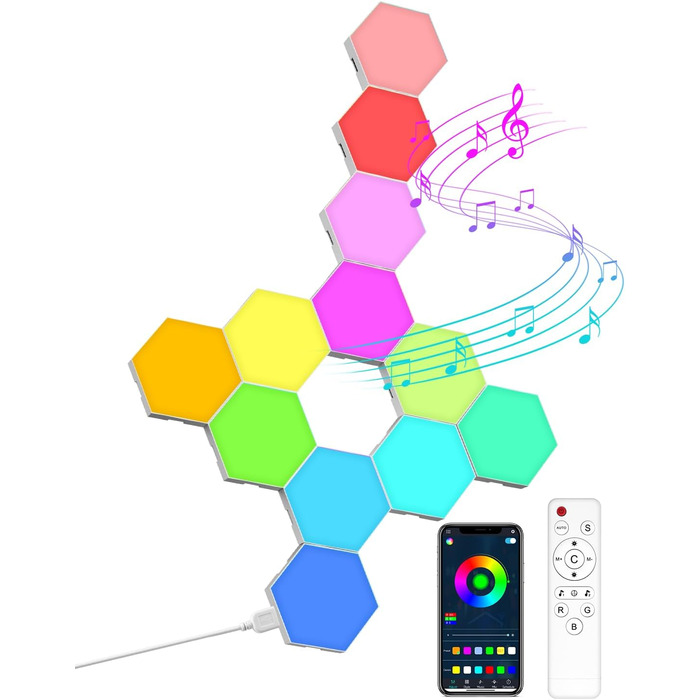 Смарт LED панелі Hexagon RGB, 8 шт. – настінне декоративне підсвічування для кімнати та геймерської зони, музична синхронізація