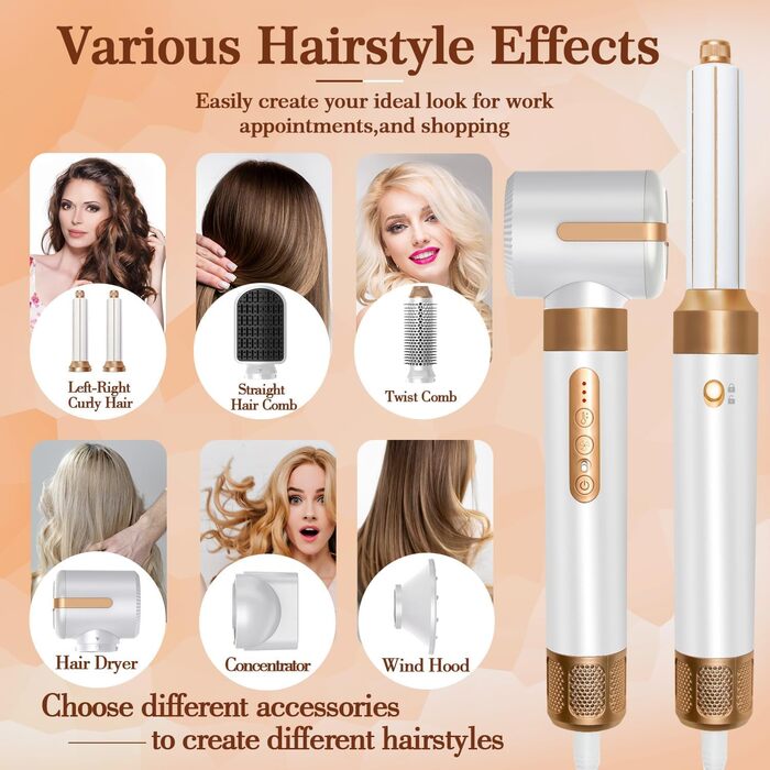 Фен Air Styler 7 в 1 з аксесуарами, портативний туристичний фен (White S)