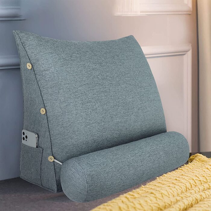 Подушка для спини, трикутна подушка для тіла, підголовник, подушка для ліжка, спинка для дивана, велика подушка для тіла, 60 см (сірий)