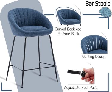 Набір барних стільців Chairus (2 шт.), сині: міцний металевий каркас, лінолеєве сидіння, для кухні/домашнього бару