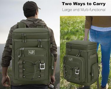 Рюкзак-холодильник 30L, водовідштовхуючий, для пікніка, відпочинку на природі, пляжу, кемпінгу (зелений)