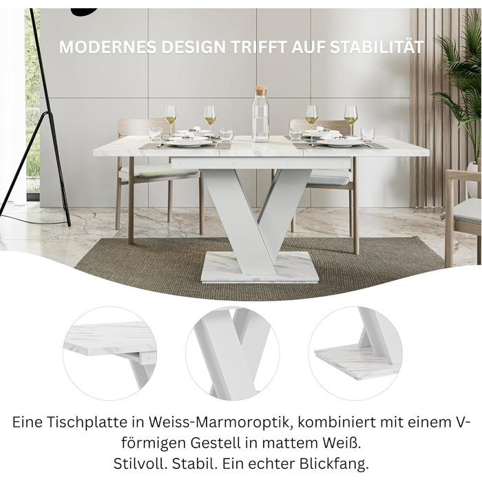 Розсувний кухонний стіл PROROOM FURNITURE Malvi – чорний, 120-160 см, для 4-6 осіб | Легка збірка | Для кухні та їдальні