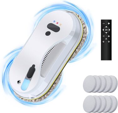 Робот для миття вікон, 5600Pa, з подвійною насадкою, інтелектуальна навігація, розпізнавання країв, функція розпилення, для всіх гладких поверхонь, 10 мікрофібрових серветок