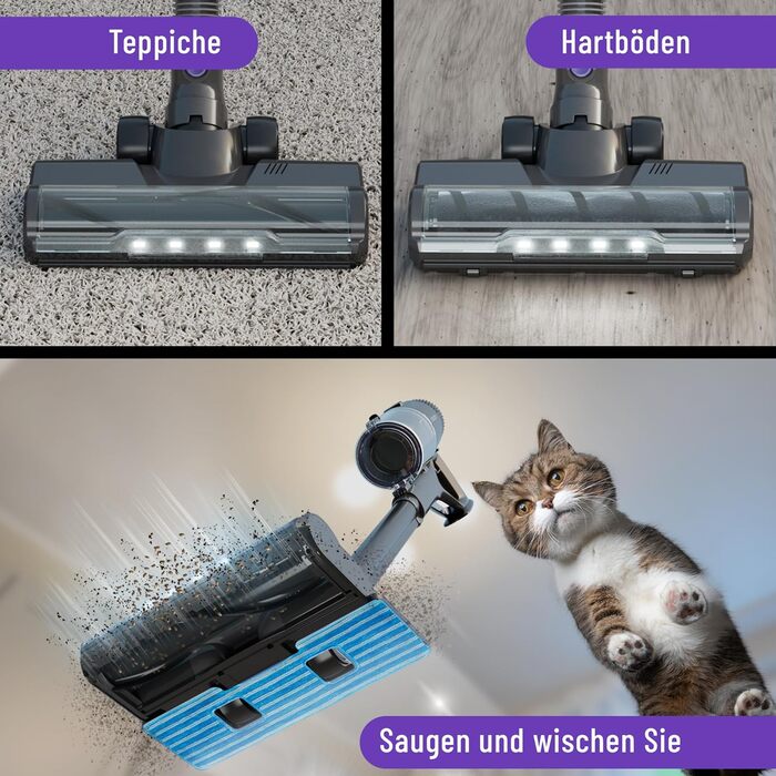 Бездротовий пилосос Noaton AVC600 Deluxe з акумулятором, 50000 Па, 600 Вт, автоматичний режим, до 85 хв роботи, 220 AW, LED дисплей, док-станція, HEPA фільтр, для твердих поверхонь, килимів та шерсті тварин