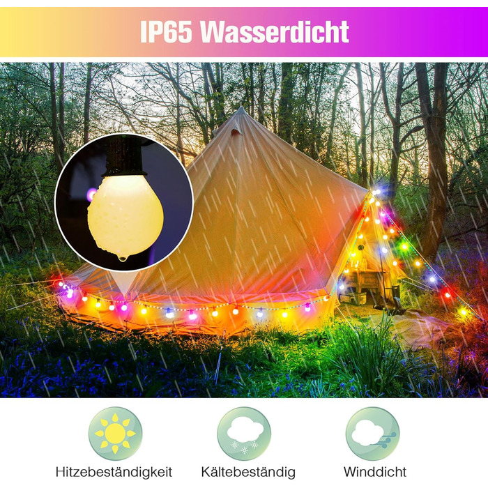 LED гірлянда B-right 12.5м RGB з пультом, IP65, 20 G40 лампочки для декору приміщень та вулиці, на Різдво, Хелловін, балкон, дитячу кімнату, сад