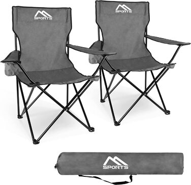 Крісло для кемпінгу MSPORTS Premium з сумкою для перенесення Крісло для риболовлі Розкладне крісло - на вибір у комплекті з 2 шт. - Складаний стілець з підлокітником і підстаканником Практичне міцне легке кемпінгове крісло Grey 2