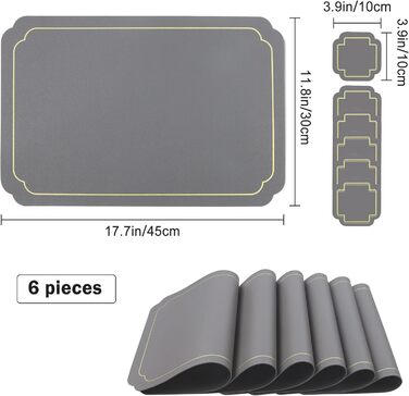 Набори підставки під гаряче Fanquare, 6 шт., зелені, прямокутні, з екошкіри, з золотим кантом. Стійкі до тепла, миючіся, неслизькі підставки для столу для кухні та обіднього столу, декору для весілля. Розмір 45*30 см, зелені (45*30 см, темно-сірий)