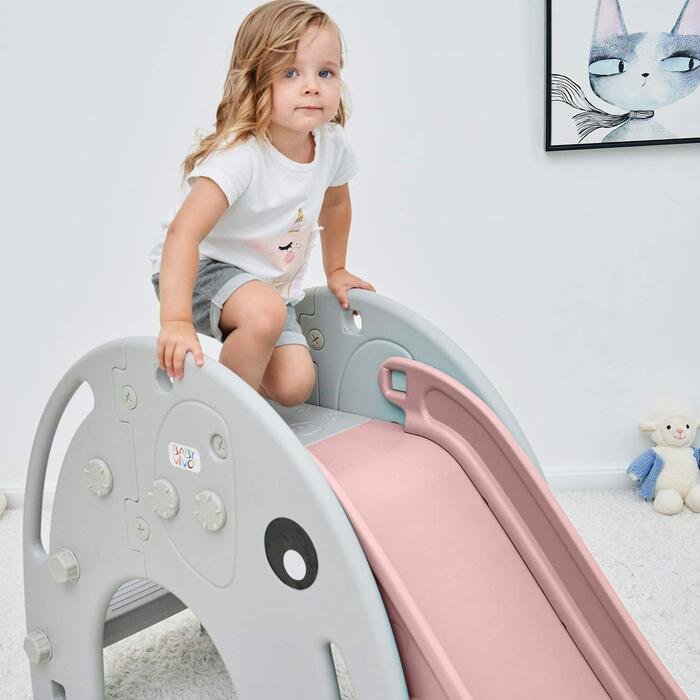 Дитяча гірка Baby Vivo для дому та саду. Пластикова гірка-слоник з округлими кутами, кавово-коричневого кольору (рожевий/сірий)