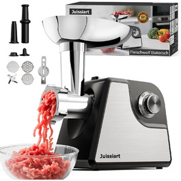 Електрична м'ясоподрібнювач Fleischwolf Juissiart: подрібнювач, фарш, ковбасний насадка, нержавіюча сталь, 3 диски, для кеббе, універсальний