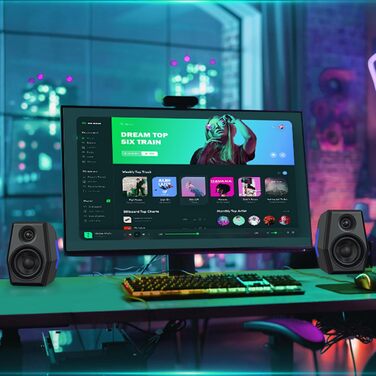 Sanyun SW209 - Комп'ютерні ігрові колонки 36W з RGB-підсвічуванням, Bluetooth 5.2, USB/AUX, 3 режими EQ (Гра/Фільм/Музика)