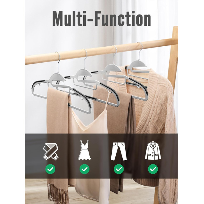 50 штук вішалок для одягу з пластику HOUSE DAY - міцні, з неслизьким покриттям, 360° обертання, сірі