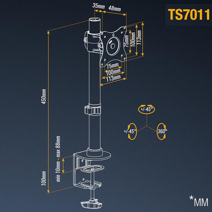 Кріплення для монітора RICOO TS7011: підставка для екрану 12-27 дюймів, кріплення VESA 75/100, настільний тримач для комп'ютера