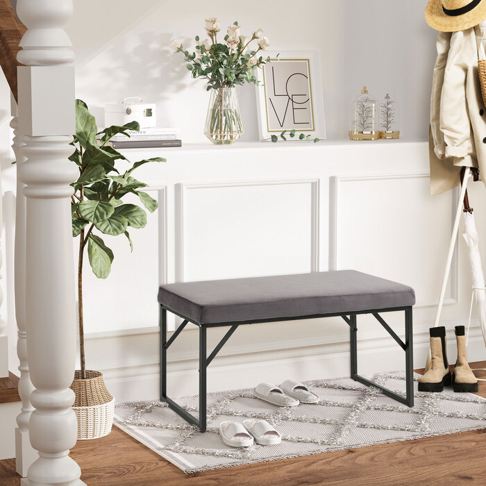 HOMCOM М'яка лавка Velvet Look Ліжко Лавка для макіяжу Лавка для передпокою Лавка для вітальні Спальня темно-сірий 115x46x49 см