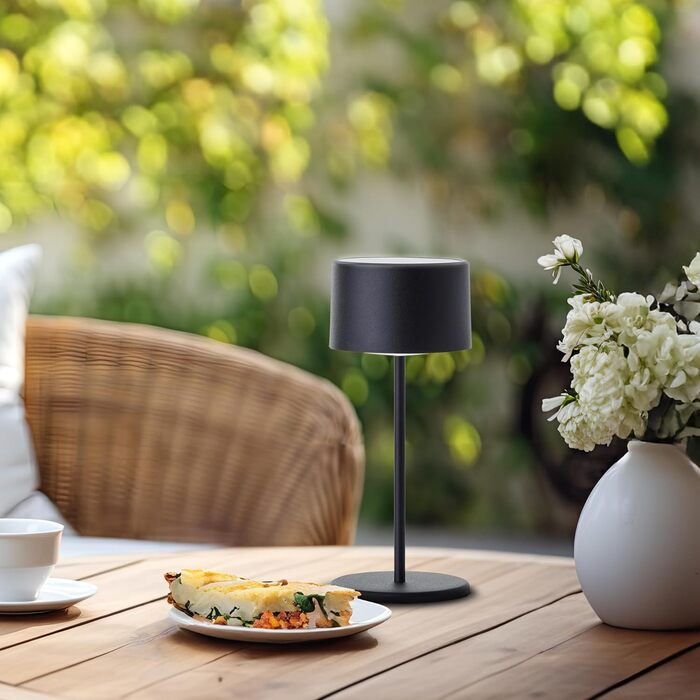 LED настільна лампа Brilliant з диммуванням, акумулятор, сенсорне керування, тепле світло, стильний дизайн, USB-зарядка, чорний колір