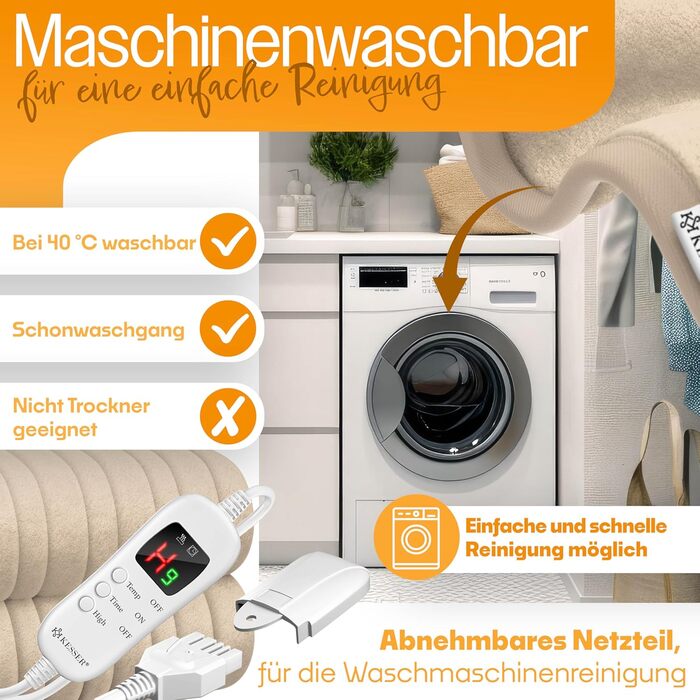 Електрична грілка KESSER® з плюшу 160x120 см, антрацит, з таймером, 7 температурних режимів, пральна до 40°C, цифровий дисплей, сертифікат TÜV SÜD GS