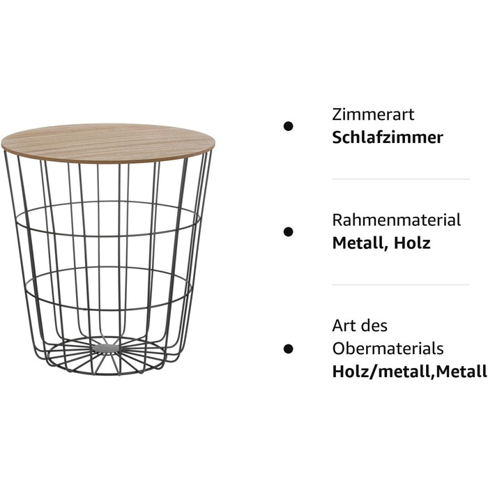 Журнальний столик Meinposten Приліжкова тумбочка Кошик для столу з місцем для зберігання Журнальний столик Металевий кошик Кришка з чорного дерева