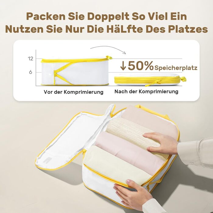 Набір компресійних органайзерів для подорожей та валіз 8 предметів, сумки-пакувальники для одягу в рюкзак, лимонно-жовті